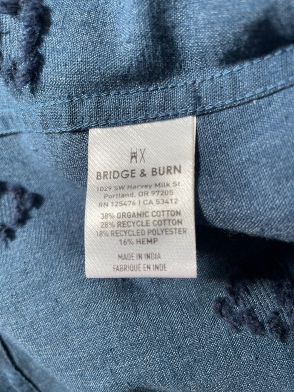 Bridge & Burn Blue & Black Bea Shirt Cotton Hemp Blend S - Picture 7 of 7
